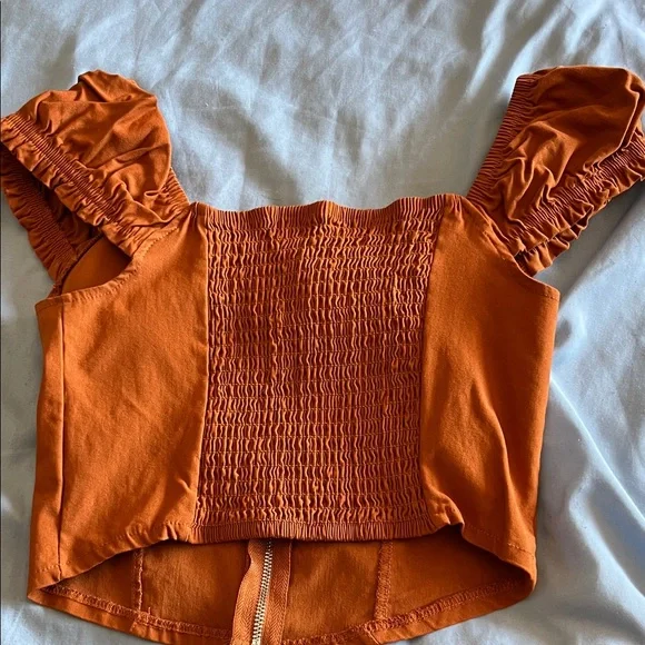 Madden NYC Rust Zip-Front Crop Bustier Top - Picture 4 of 4